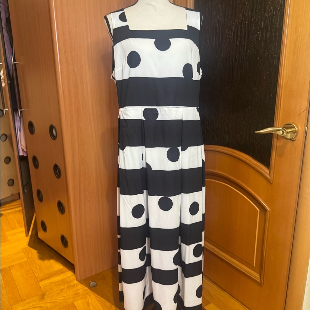 Zara Black and White Polka Dot Midi Dress Sz XXL